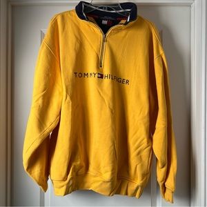 ✖️SOLD✖️Vintage Tommy Hilfiger Yellow Pocketed 1/4 Zip Pullover Sweater Retro